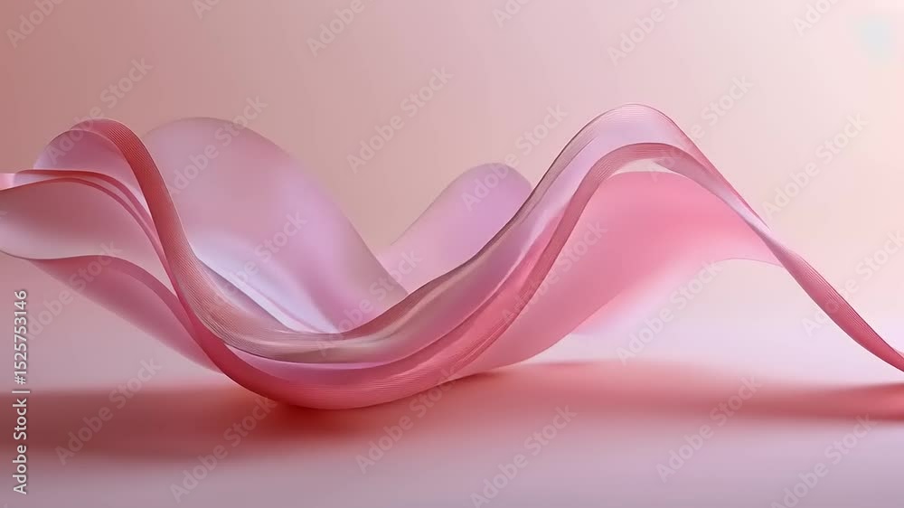 Delicate pink abstract fabric wave gracefully flowing against a soft pastel background
