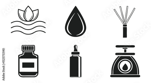 Essential Oil and Aromatherapy Vector Icons Set