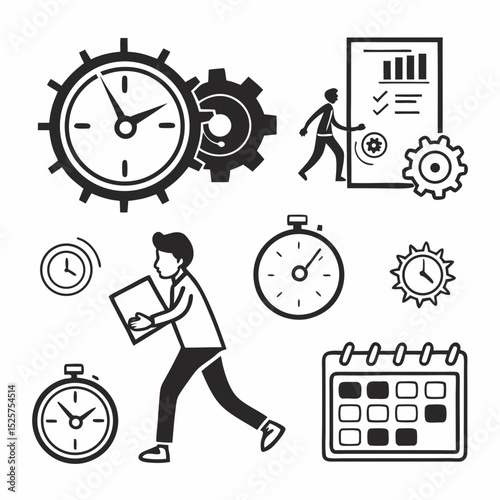 Time management business workflow process icons