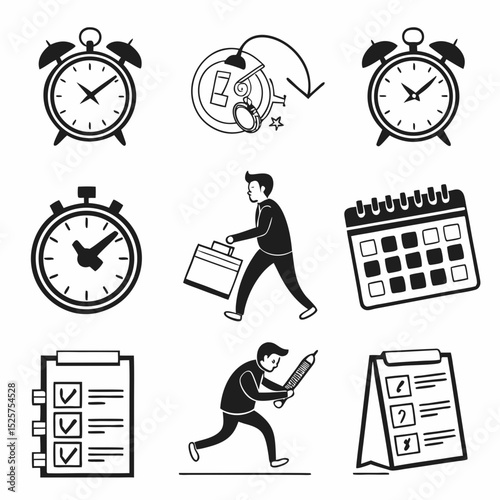 Time management icons business schedule planning