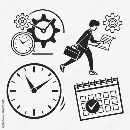 Businessperson time management clock gears calendar