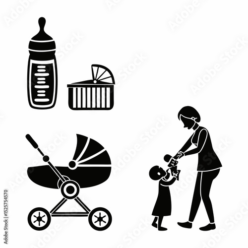 Professional baby care icons set isolated on white