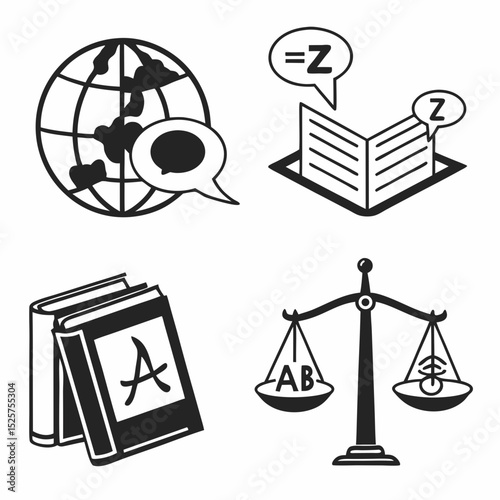 Global language learning education professional icons set