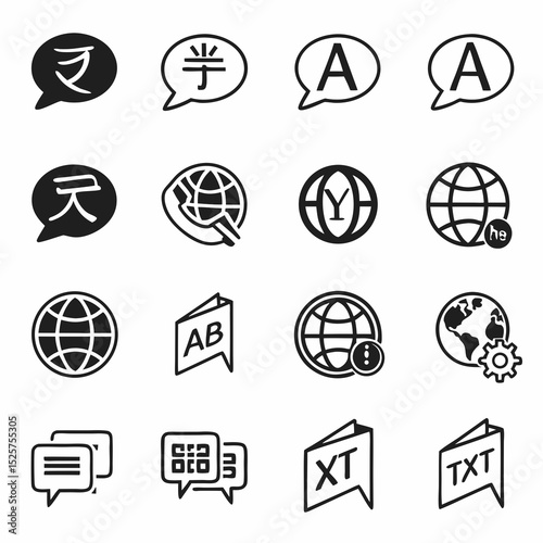 Global language translation communication icons set