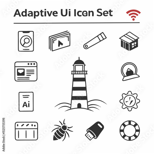 Professional adaptive ui icon set, clean cutout, transparent background