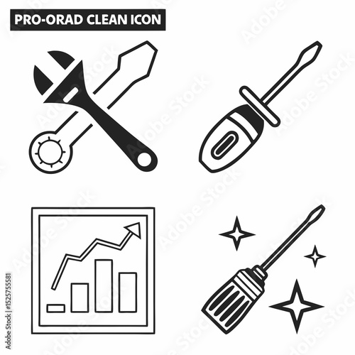 Repair tools icons set growth chart wrench screwdriver