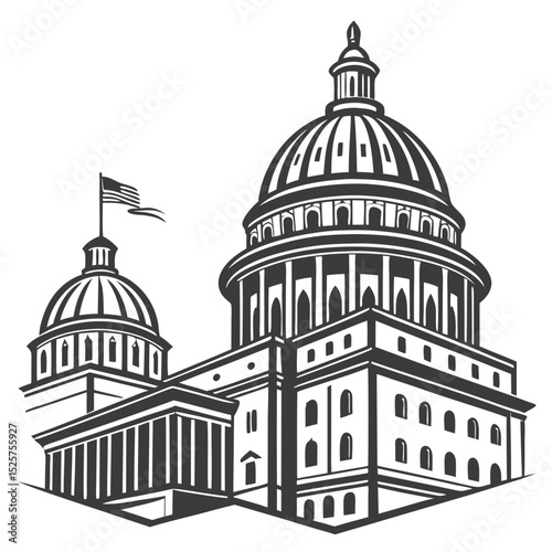 Capitol building illustration, isolated, transparent background