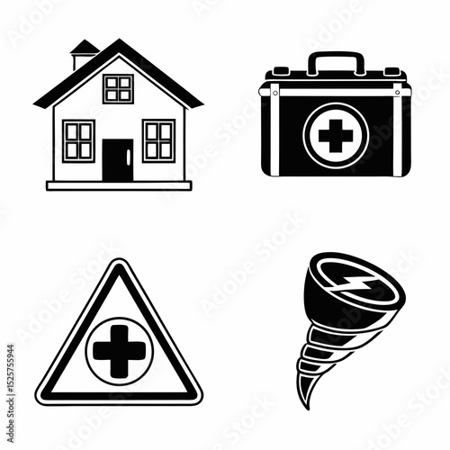 Home safety emergency preparedness icons set