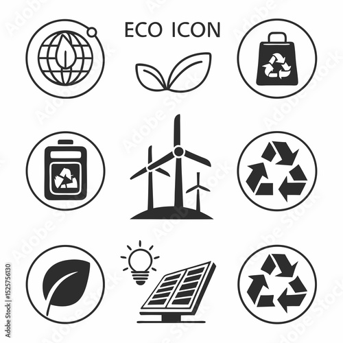 Eco icons set green energy renewable resources