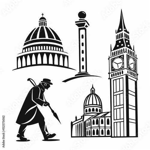 London landmarks silhouette collection transparent background