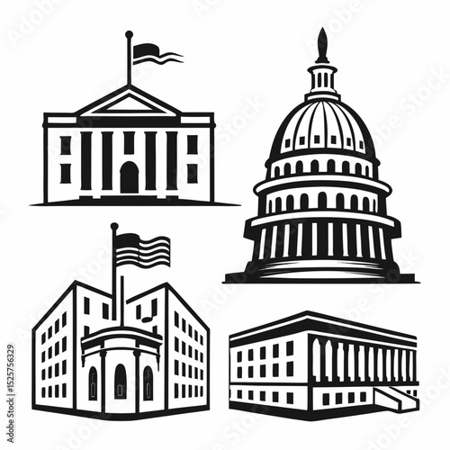 Government buildings capitol dome courthouse icons