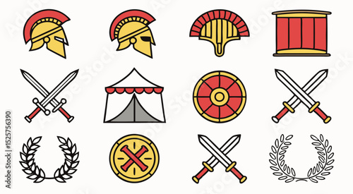 Ancient Roman Military and Culture Vector Icon Set