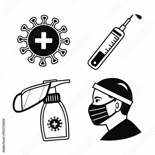 Virus prevention medical icons hand sanitizer vaccine mask