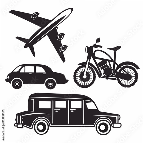 Professional vector icons transportation airplane car motorcycle limousine