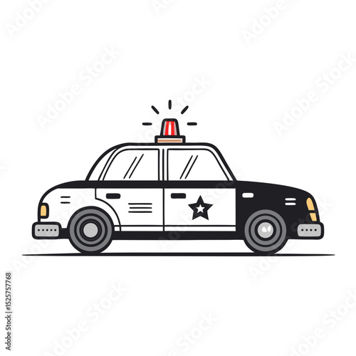 Flat vector icon of police car, transparent background