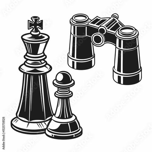 Professional chess pieces binoculars design elements