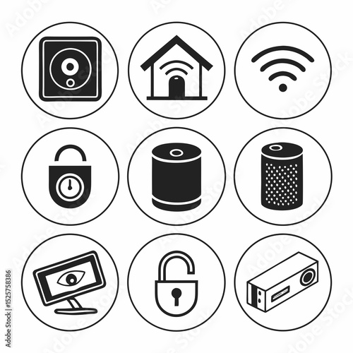 Smart home security system icons wireless network