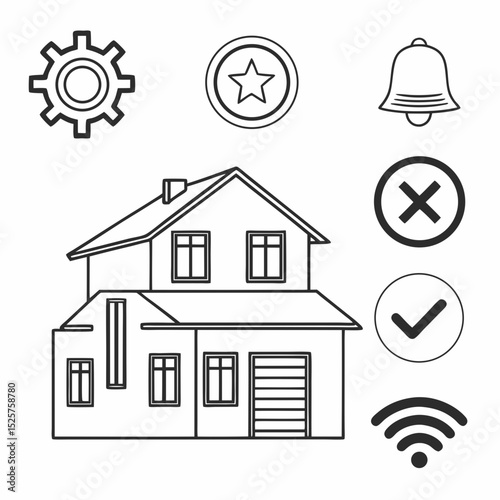 Smart home icon set house outline design element