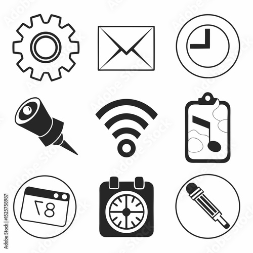 Professional set of nine clean cutout icons on white