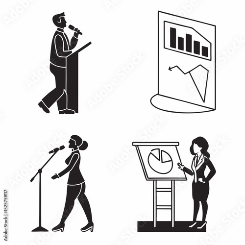 Business presentations public speaking conference icons