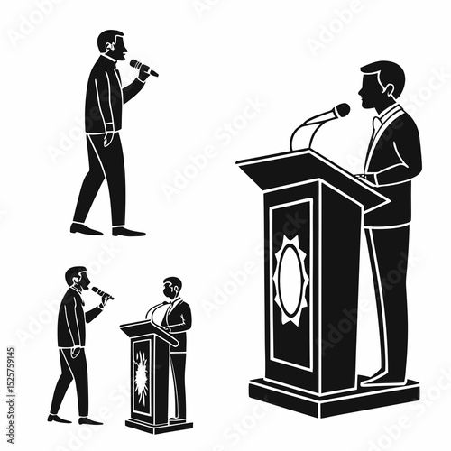 Public speaking men giving speeches podium microphone