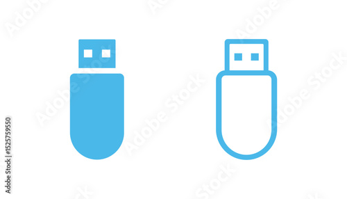 Blue USB Flash Drive Icons – Solid and Outline Vector Style