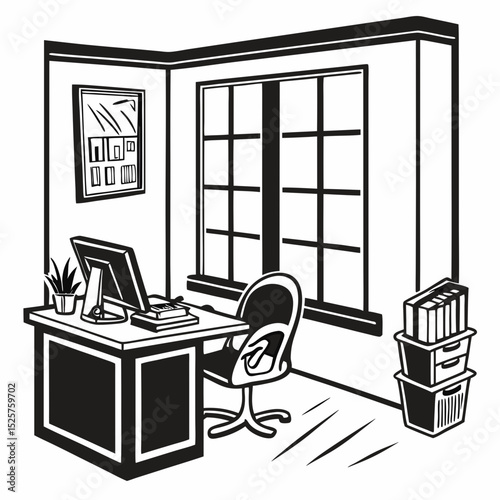 Professional office workspace illustration transparent background