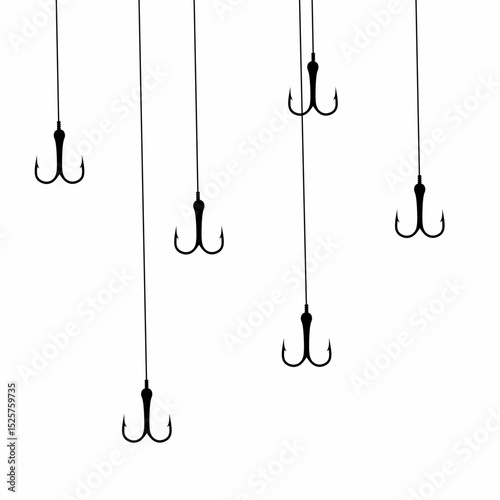 Fishing hook vector on white background. The concept of a fishing hook lowered into the water to catch fish.