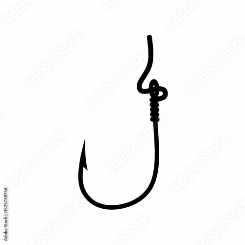 Vector illustration of fishing hook with string on white background.