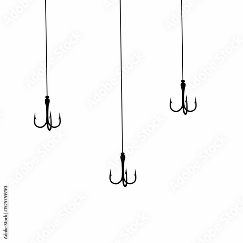 Fishing hook lowered into the water. Concept of catching fish in the water. Vector illustration