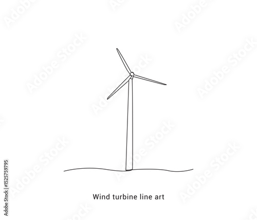 Continuous one line drawing of wind turbines on the wind