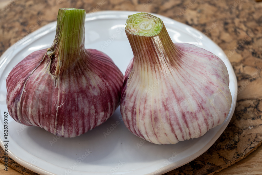 Obraz premium Fresh young heads of purple or violet French garlic