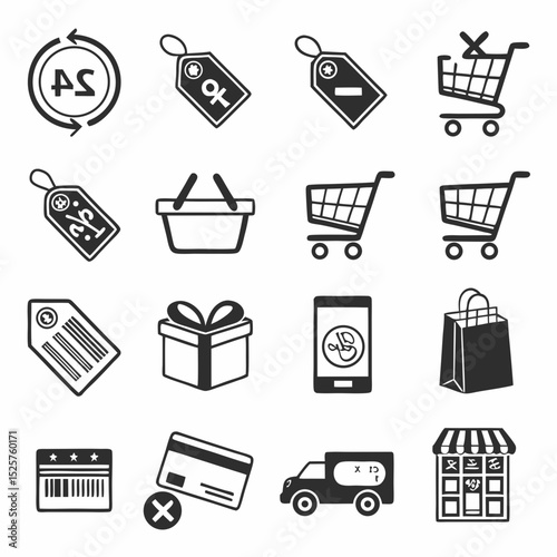Online shopping cart icons set e commerce retail