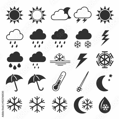 Professional weather icons set transparent background