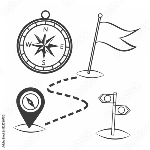 Professional compass navigation icons isolated on white