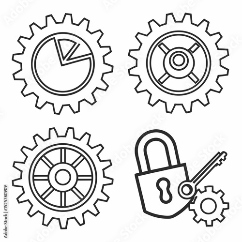Business security system gears pie chart lock key