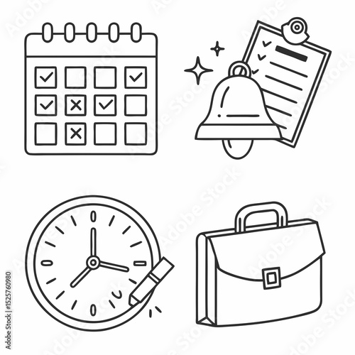 Time management icons schedule clock checklist briefcase