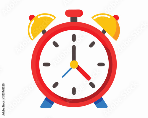 Colorful illustrated alarm clock showing five o'clock a graphic design icon perfect for scheduling and planning.