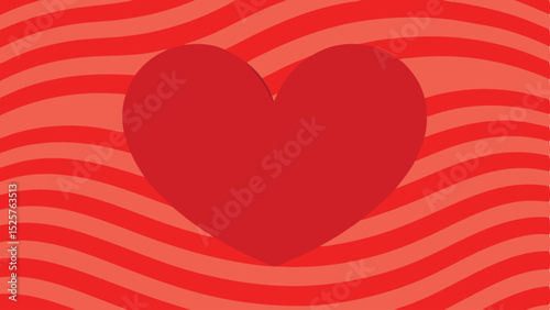 Red heart design with wavy lines graphic elements for love and romance