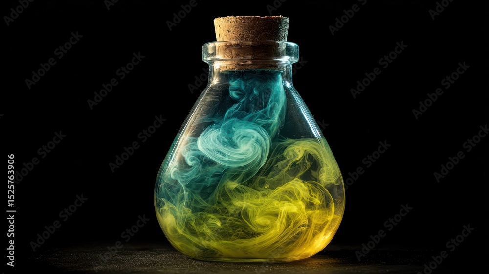 Colorful swirling liquid in glass bottle Colorful swirling liquid in glass bottle