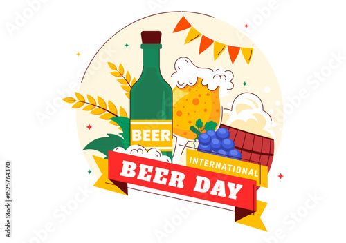 International Beer Day Vector Illustration on August 5, Featuring Beer Drink, Cheers Beers Celebration, and Brewing Elements in a Flat Background