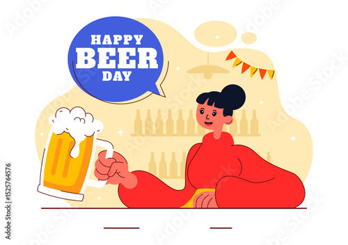 International Beer Day Vector Illustration on August 5, Featuring Beer Drink, Cheers Beers Celebration, and Brewing Elements in a Flat Background