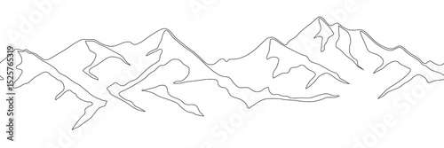 Mountain vector drawing, line art vector, abstract stylization, seamless border, minimalism