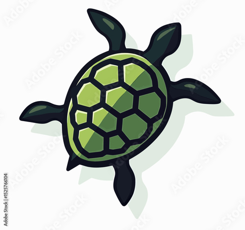 A modern, stylized vector icon of a green sea turtle seen from above, a simple graphic logo for marine conservation, aquariums, or ocean-themed branding.
