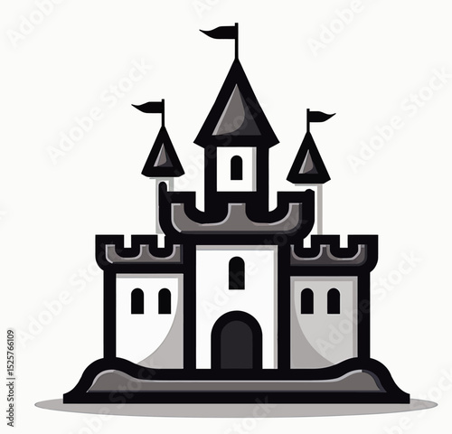 A simple cartoon icon of a fantasy castle, a clean and modern vector logo perfect for children's brands, toy stores, or creative amusement park themes.
