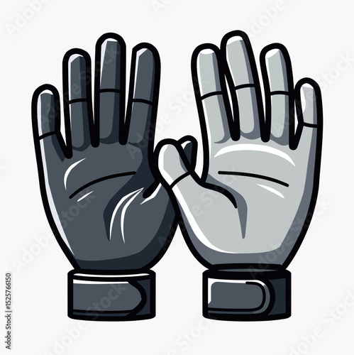 A modern cartoon illustration of a pair of technical grey gloves, a simple vector graphic of protective work or sports gear for branding and safety manuals.

