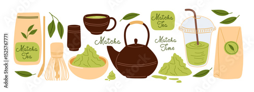 Explore the vibrant world of matcha tea with various preparation tools and drinks
