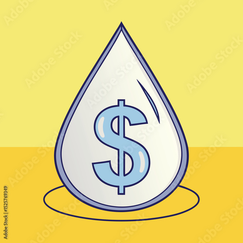 Abstract conceptualization of wealth illustrated with a dollar sign drop on yellow background