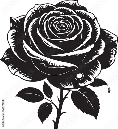 Elegant Rose with Dewdrop and Leaves