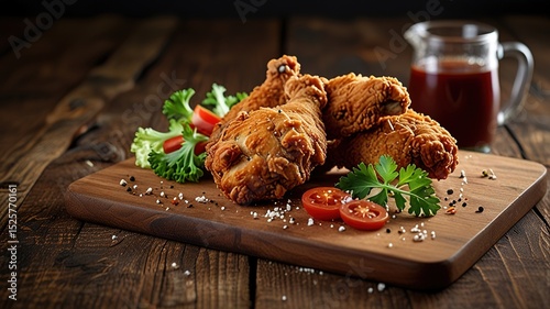 Fried chicken on wooden table